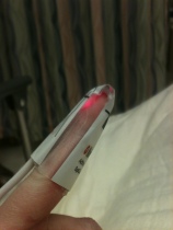 Oxygen monitor on finger in the ER