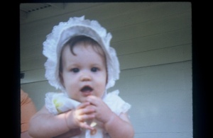 A little girl in a sun bonnet circa 1973